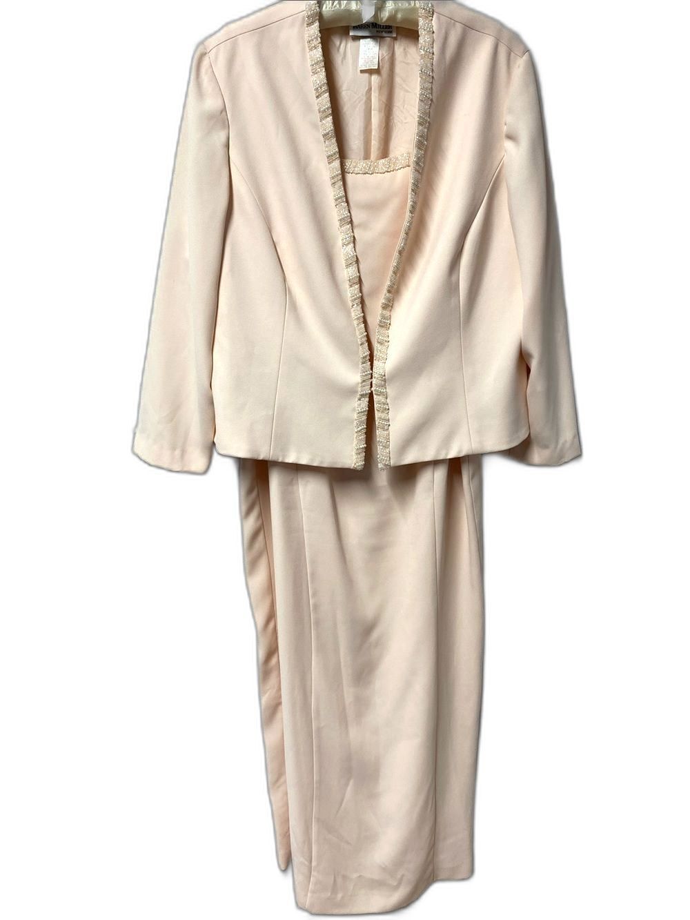 Karen Miller New York Beaded Satin Dress & Jacket Set – Women’s Size 14 Blush
